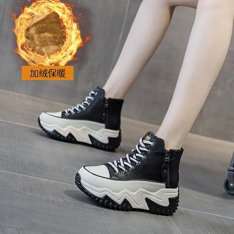 High Top Leather Boots Sneakers: Women's Casual Shoes