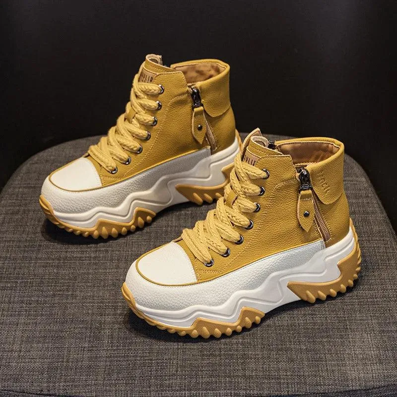 High Top Leather Boots Sneakers: Women's Casual Shoes