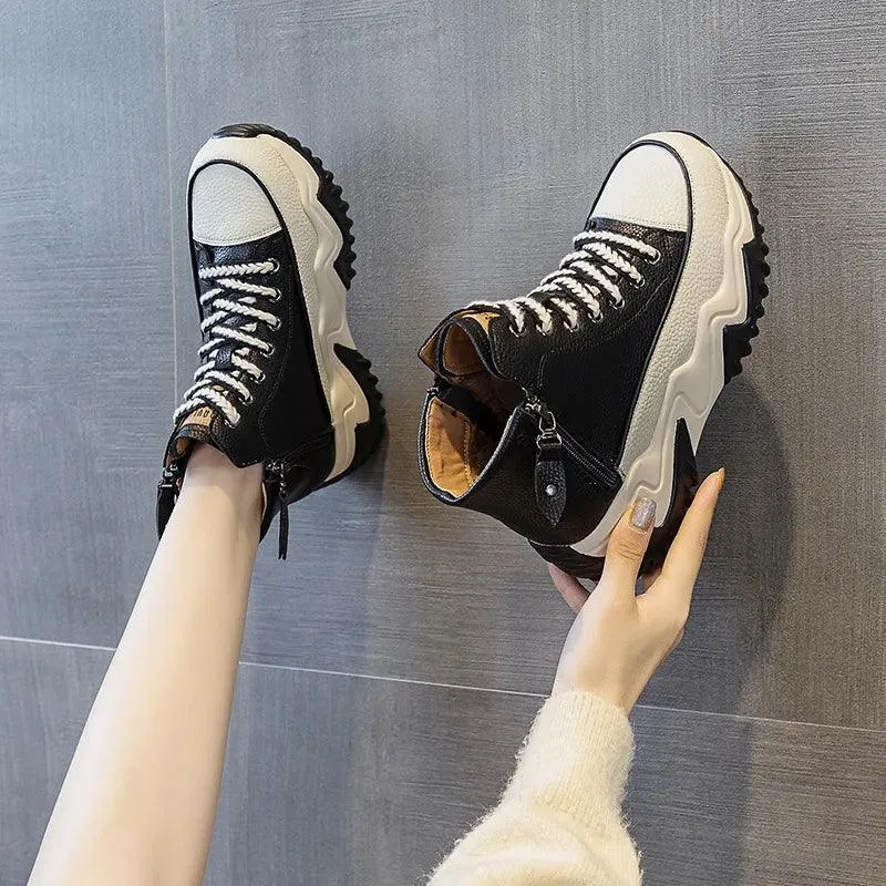 High Top Leather Boots Sneakers: Women's Casual Shoes