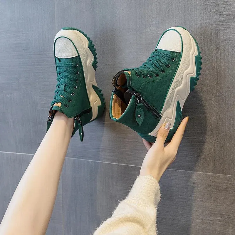 High Top Leather Boots Sneakers: Women's Casual Shoes