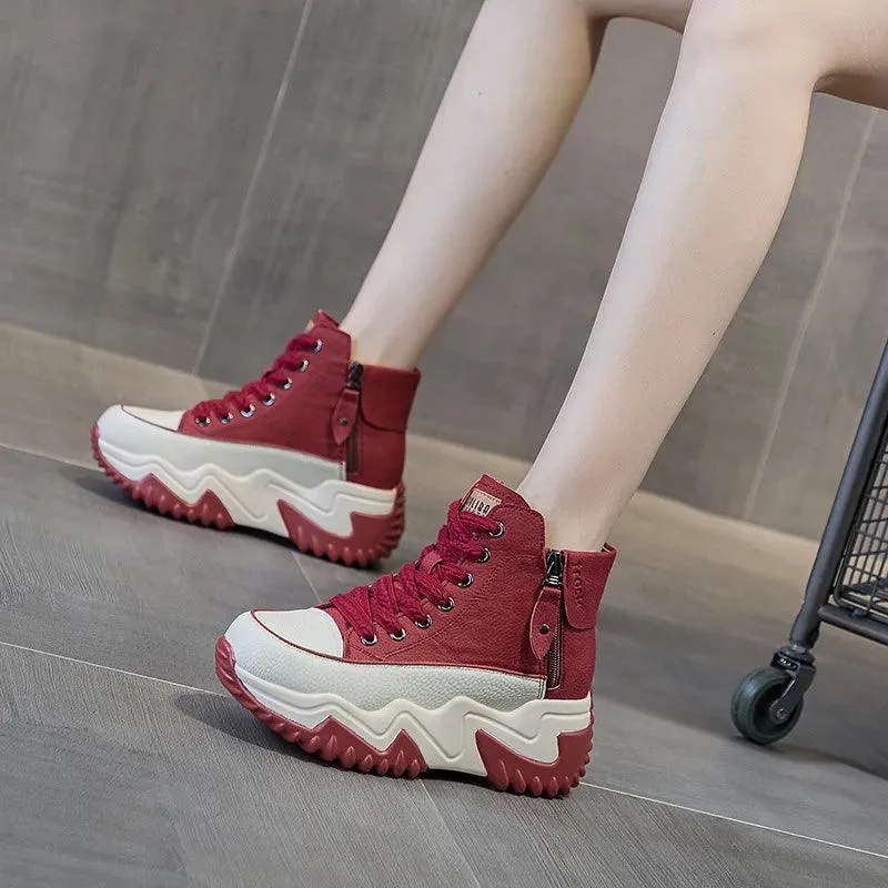 High Top Leather Boots Sneakers: Women's Casual Shoes