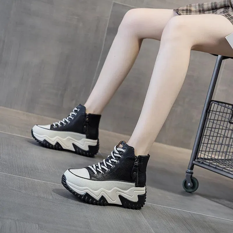 High Top Leather Boots Sneakers: Women's Casual Shoes