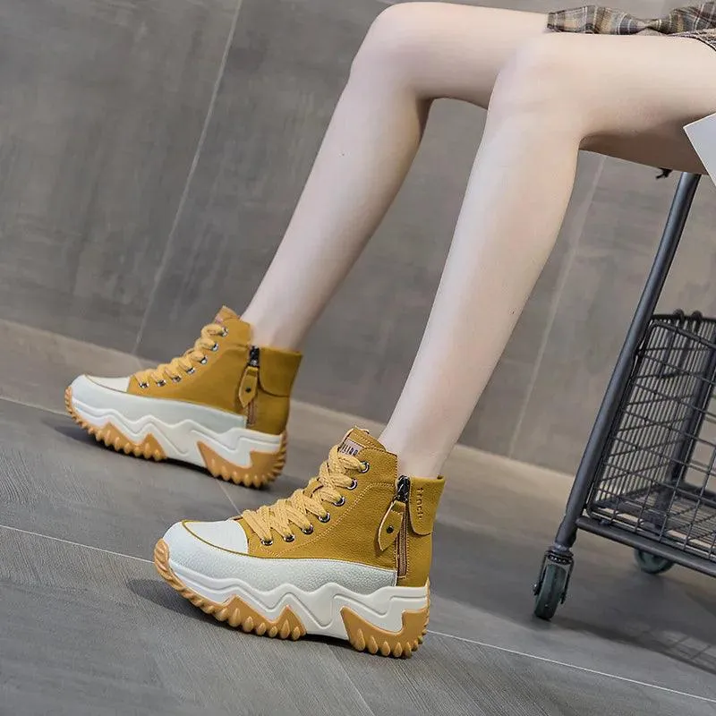 High Top Leather Boots Sneakers: Women's Casual Shoes