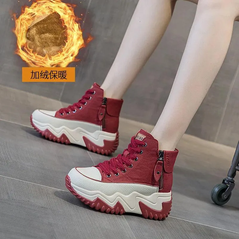 High Top Leather Boots Sneakers: Women's Casual Shoes