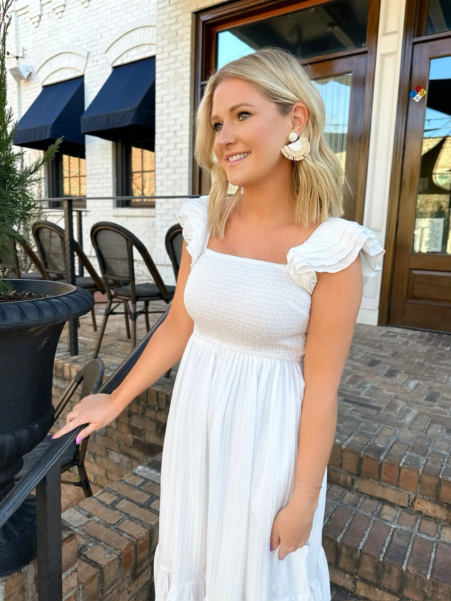 Holy White Linen Ruffle Midi Dress