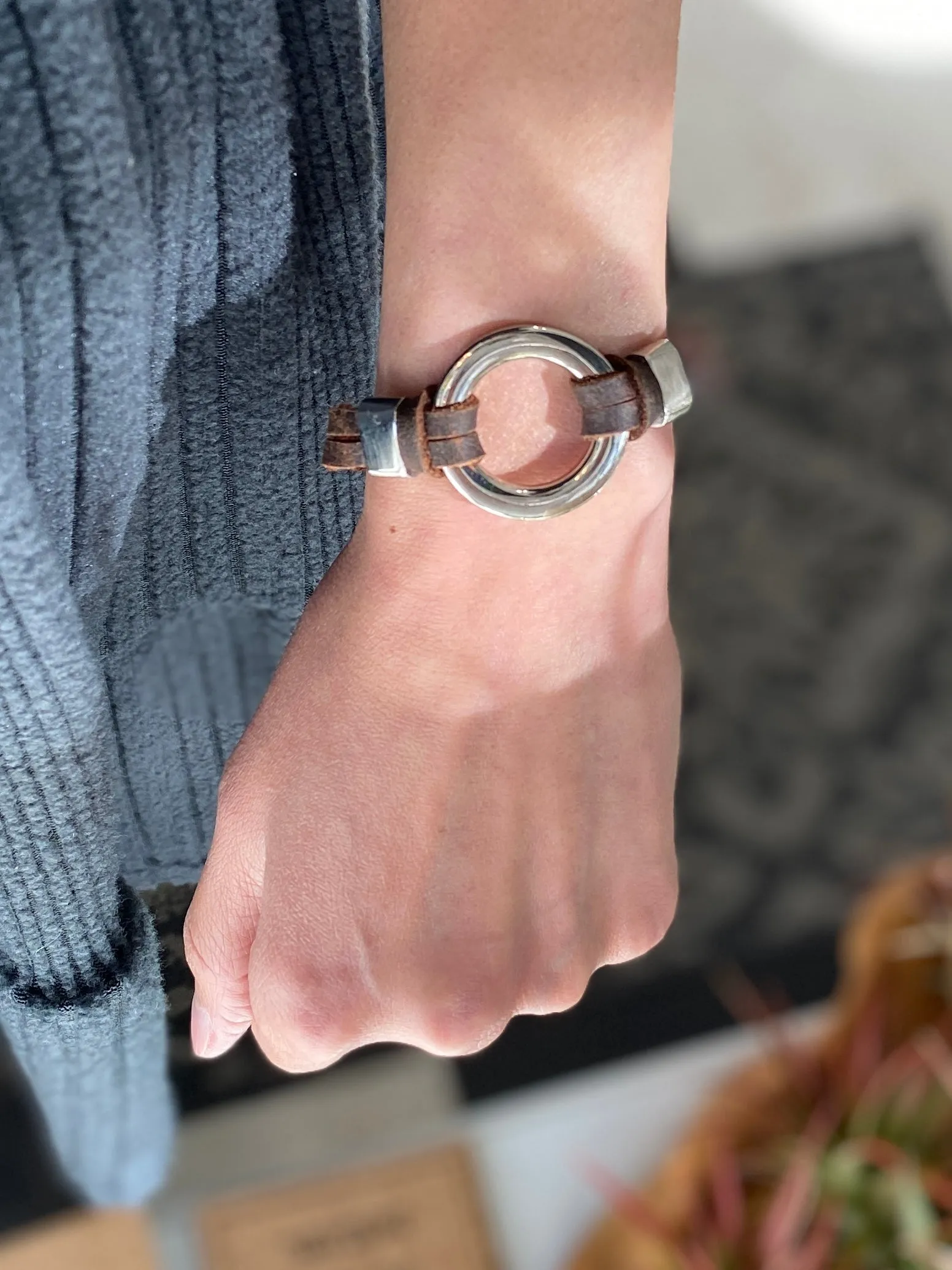 Iris Bracelet: Genuine Leather Bracelet - Handmade with Stainless Steel Accents