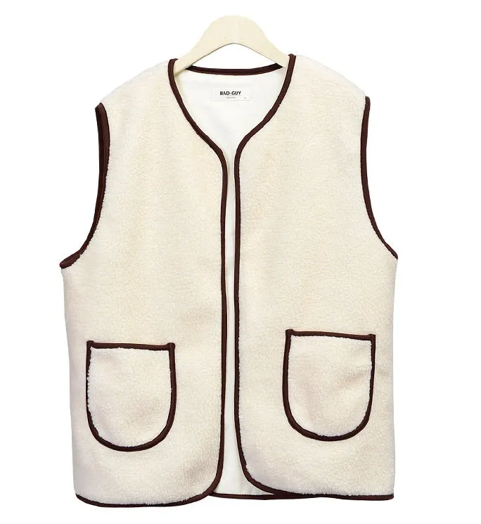 Ivory Shearling Vests - Men's Winter Outerwear - Cozy Waistcoats - Casual