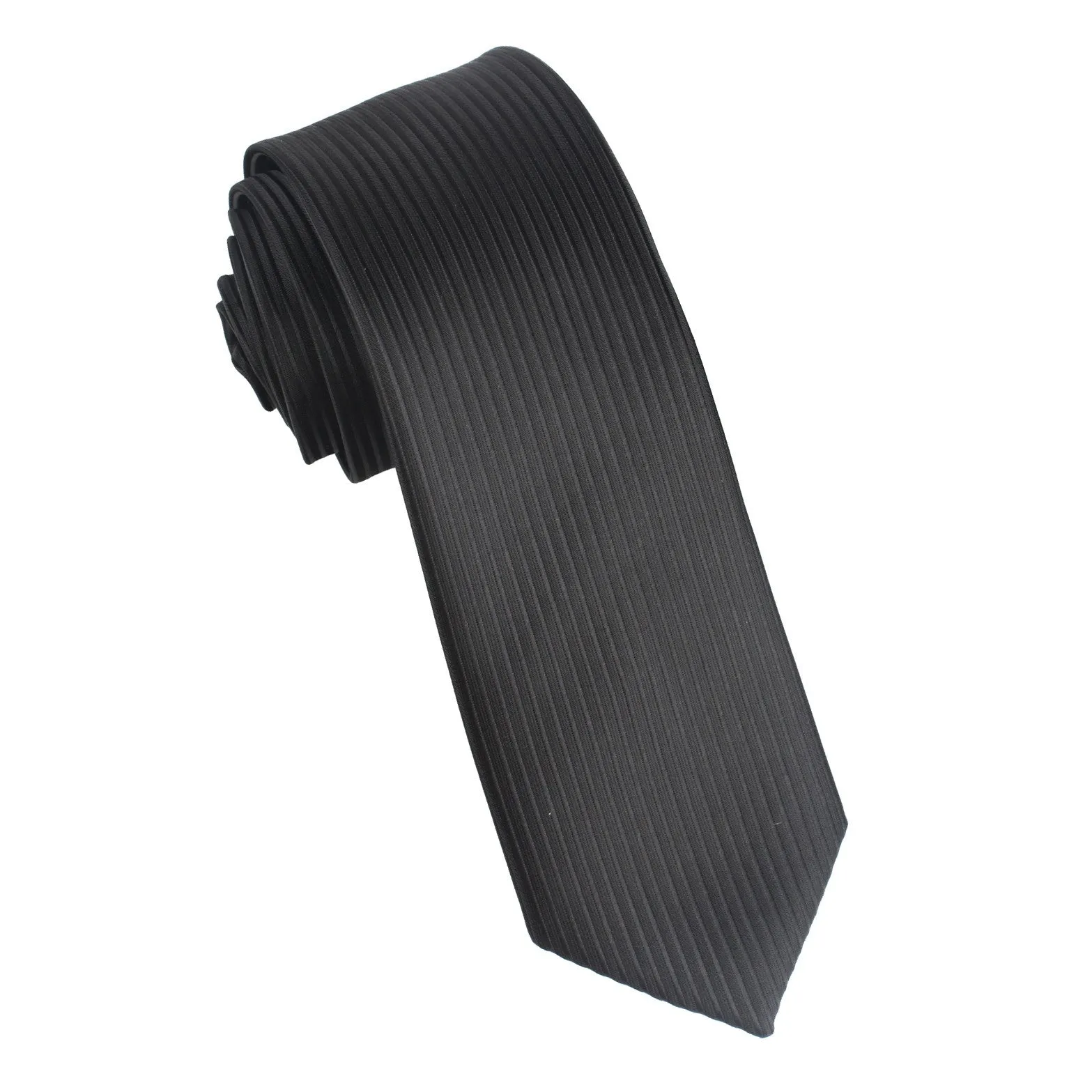 Jet Black Striped Skinny Tie