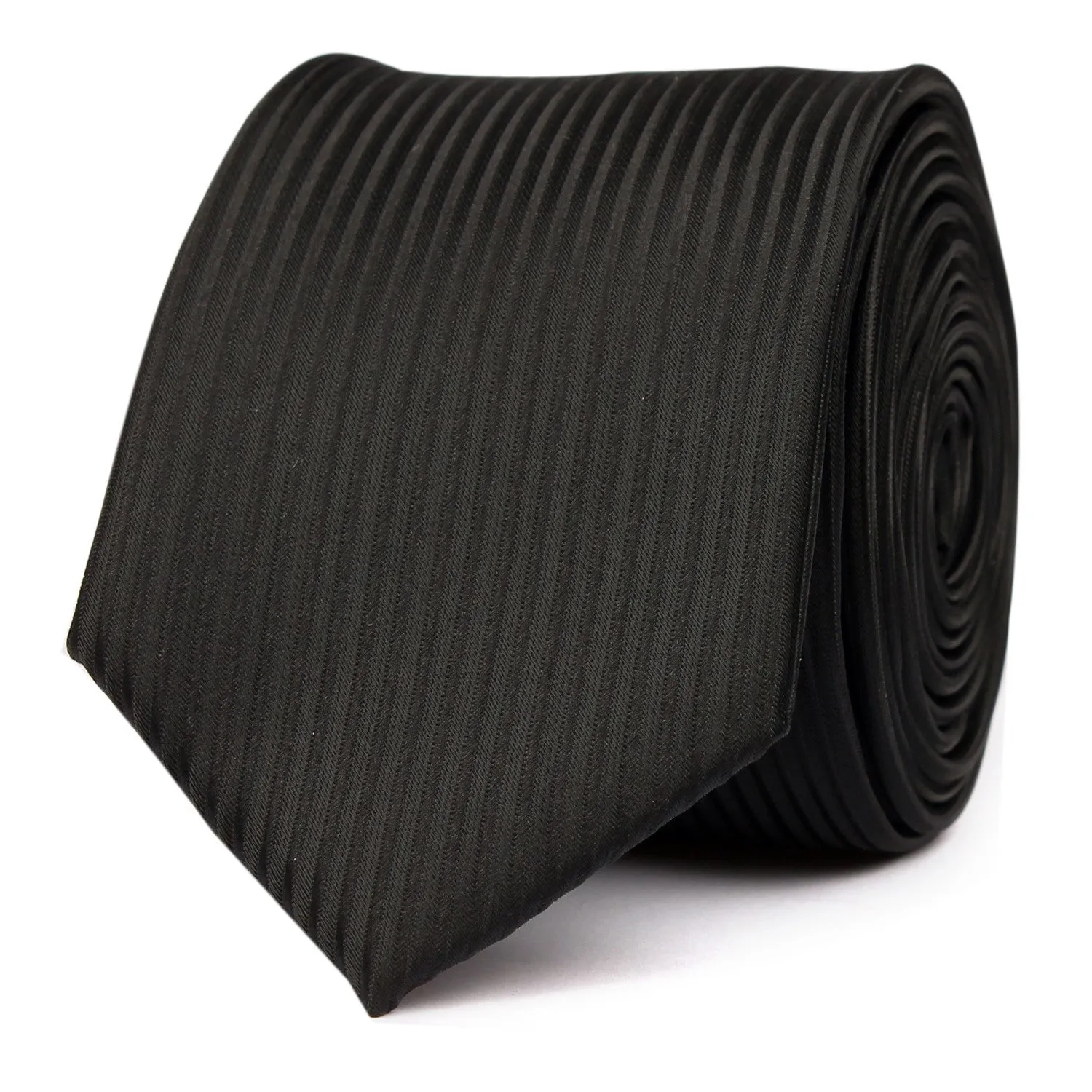 Jet Black Striped Skinny Tie