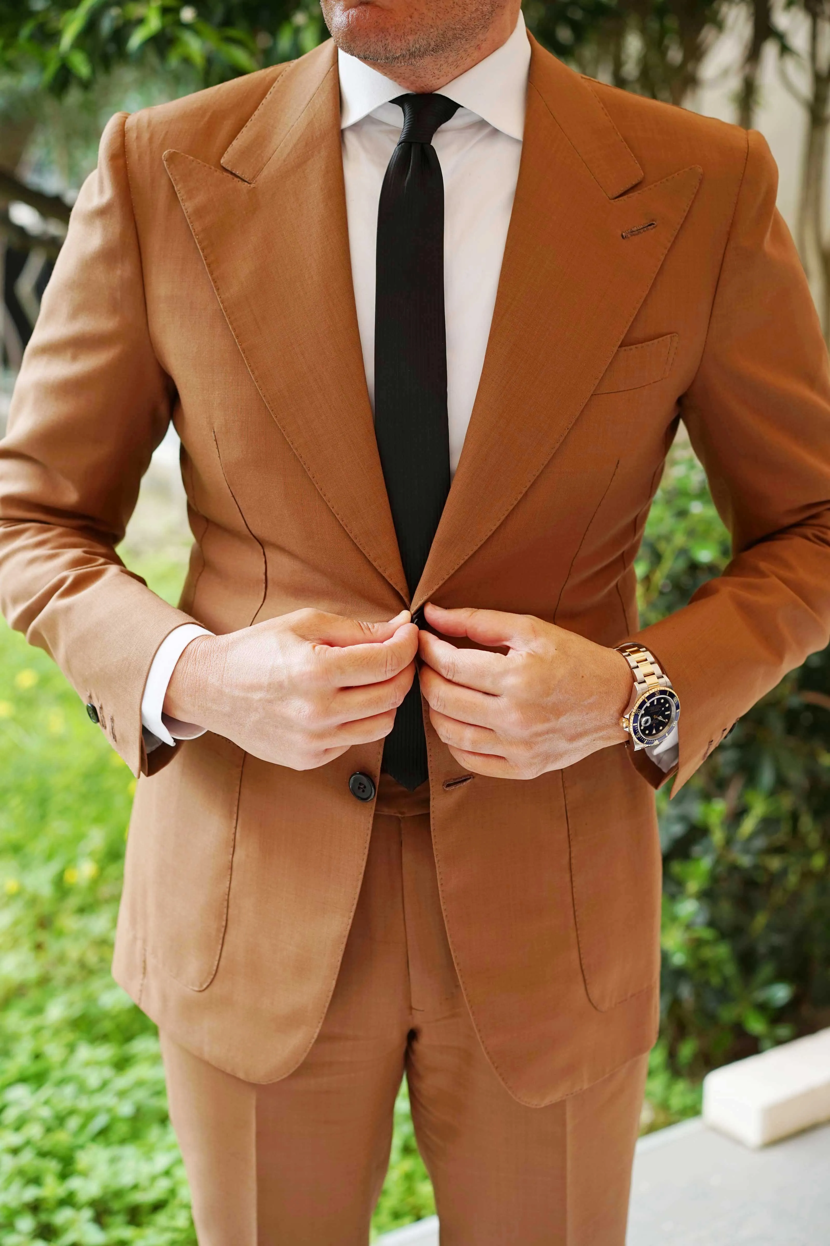 Jet Black Striped Skinny Tie