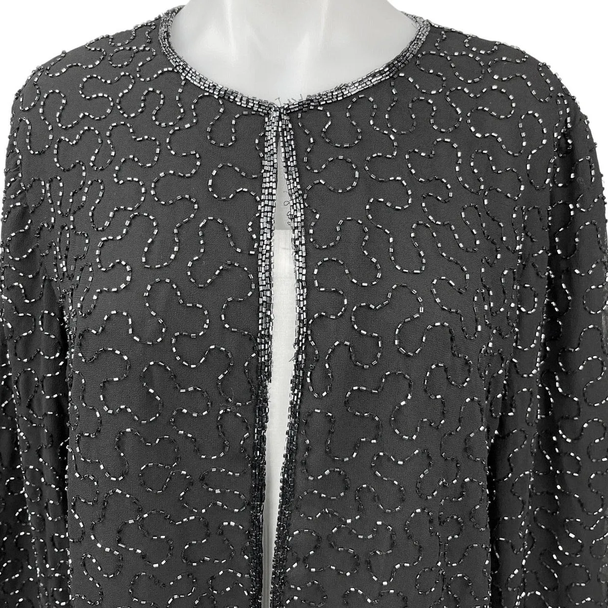 JMD New York Women's Black Beaded Formal Evening Party Jacket Coat Blazer Sz XL