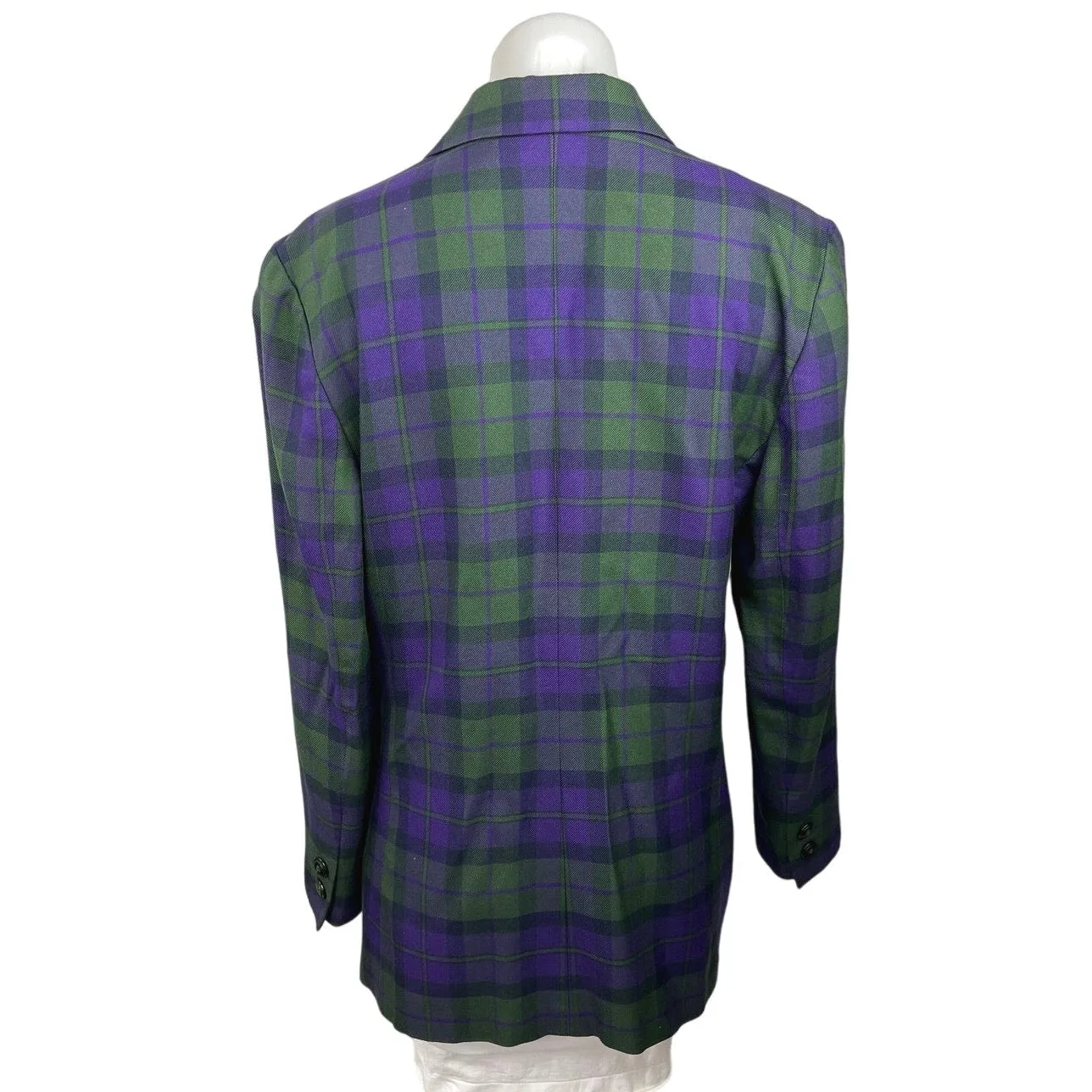 Kasper ASL Blue Green Plaid Double Breasted Long Sleeve Pockets Coat Blazer Sz M