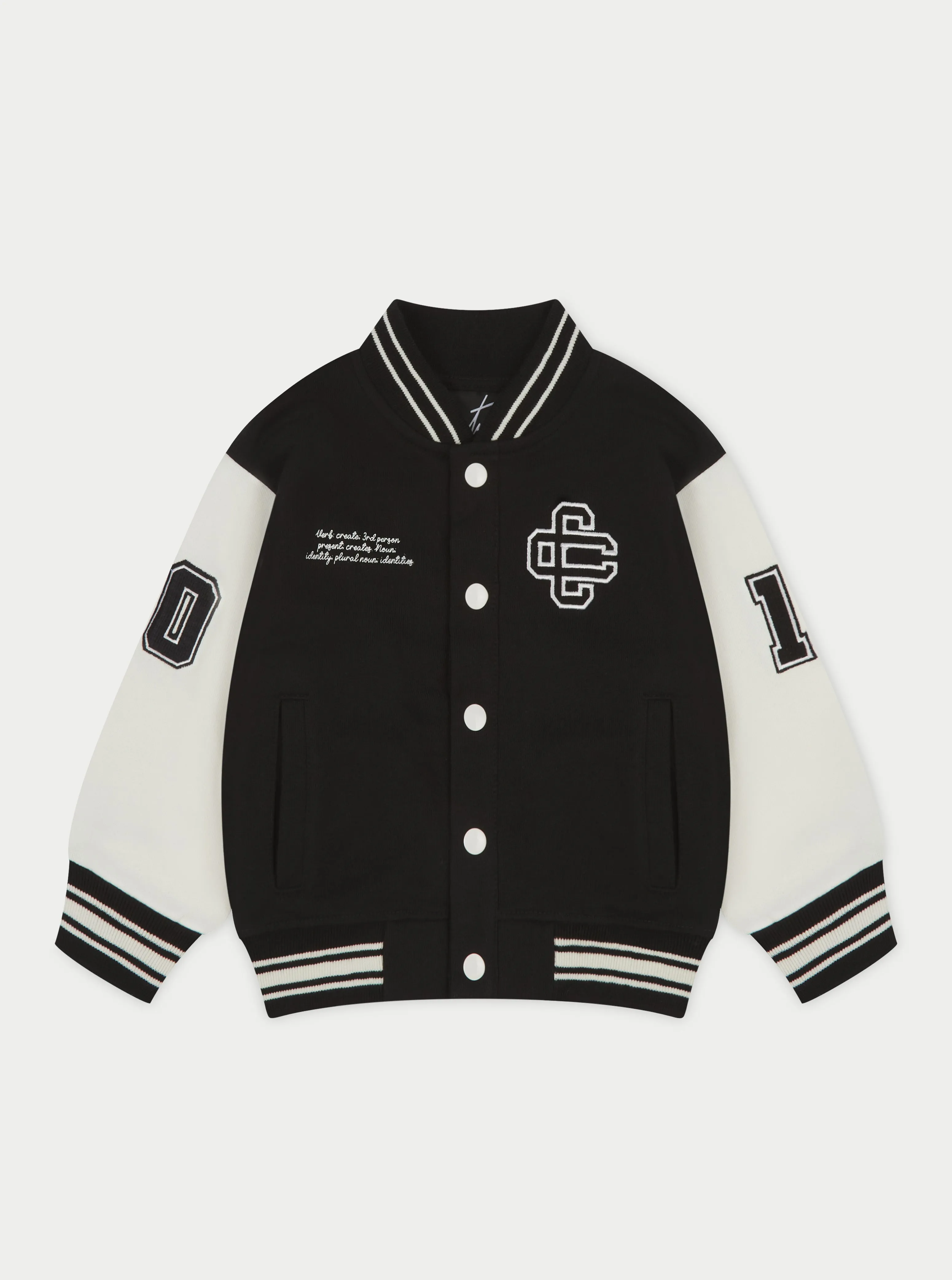 KIDS EMBLEM VARSITY BOMBER JACKET - BLACK