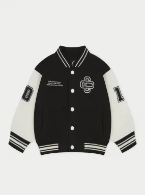 KIDS EMBLEM VARSITY BOMBER JACKET - BLACK