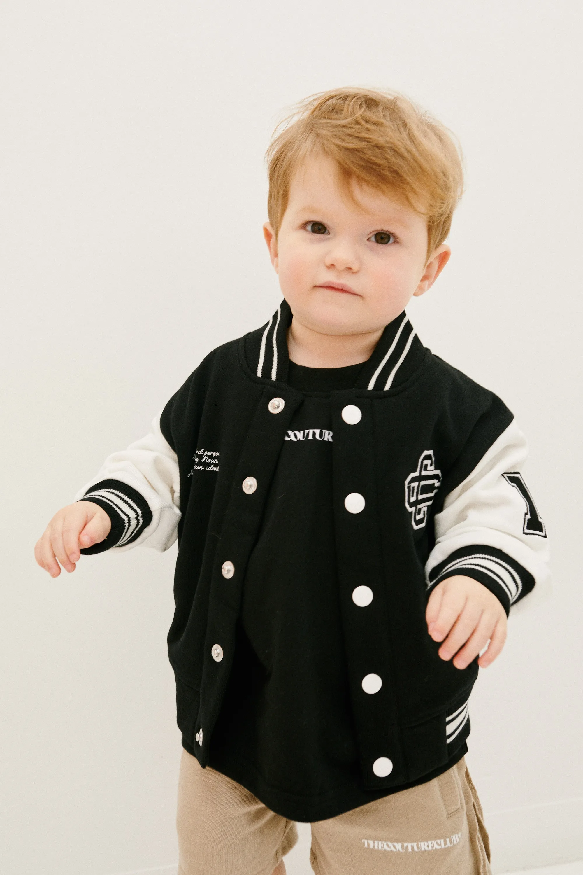 KIDS EMBLEM VARSITY BOMBER JACKET - BLACK