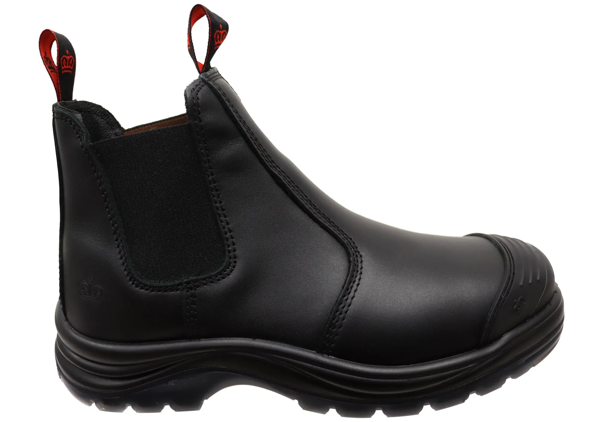 KingGee Mens Black Tradie Gusset Steel Cap Safety Boots With Scuff Cap