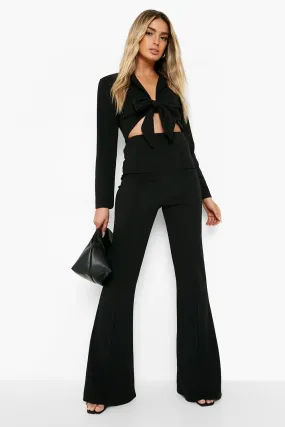 Knot Front Crop Blazer & Flared Pants Suit