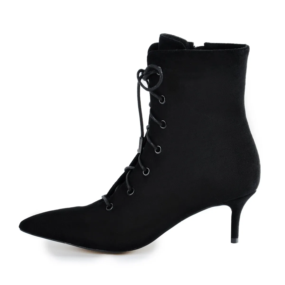 Lace-Up Ankle Boots with Kitten Heel and Pointed Toe