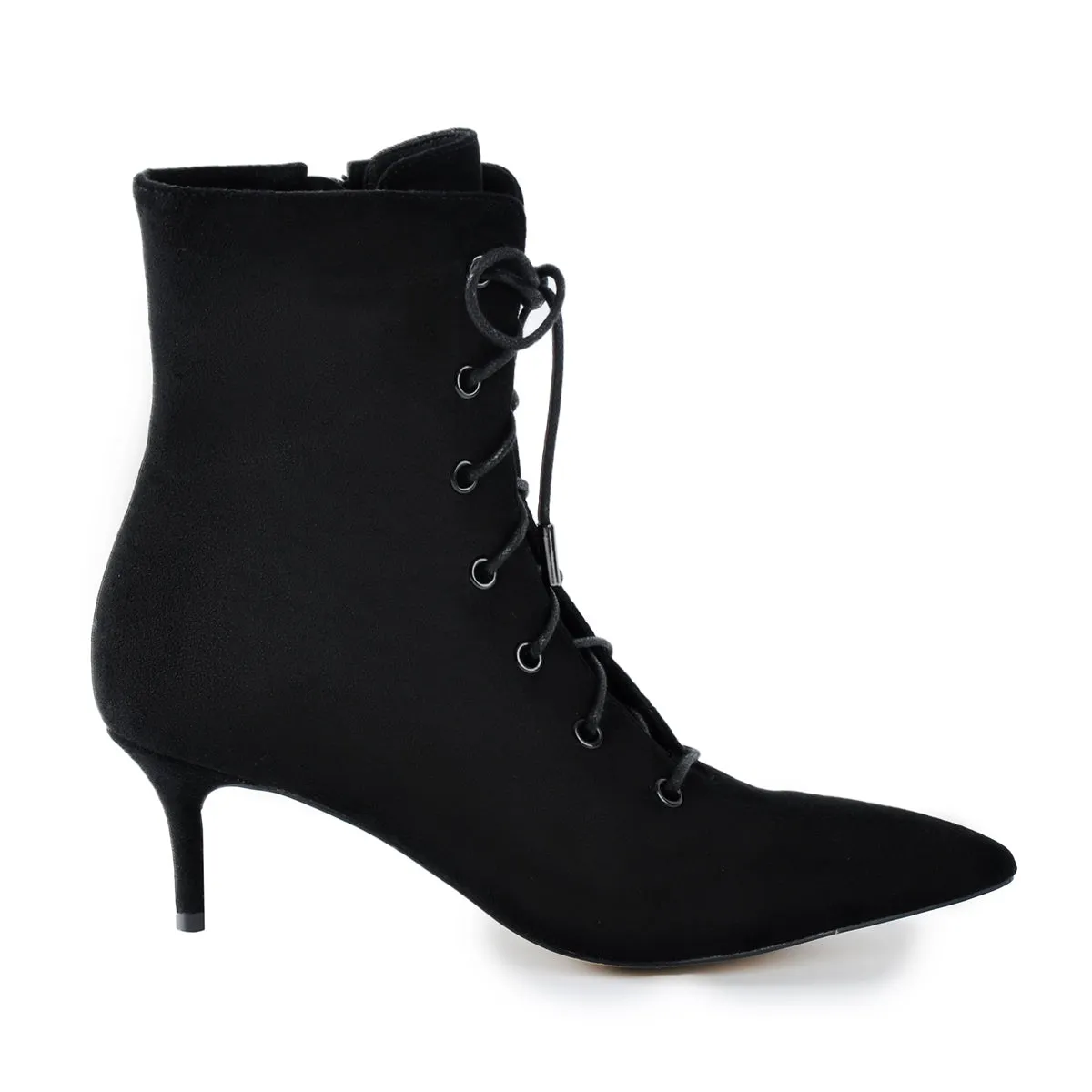 Lace-Up Ankle Boots with Kitten Heel and Pointed Toe