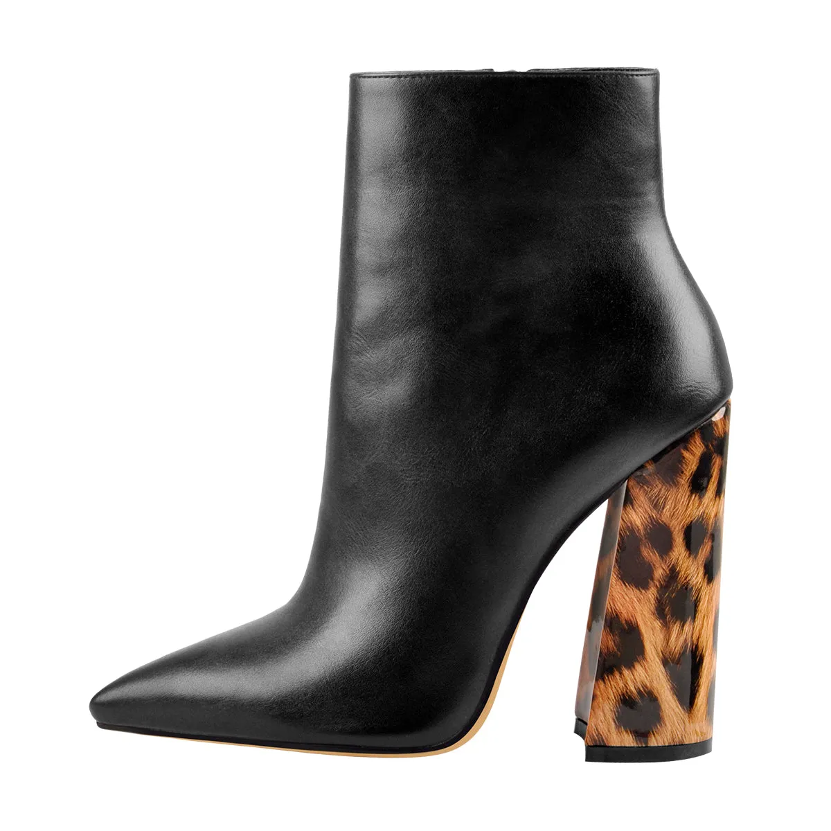 Leopard Block Heels Ankle Boots