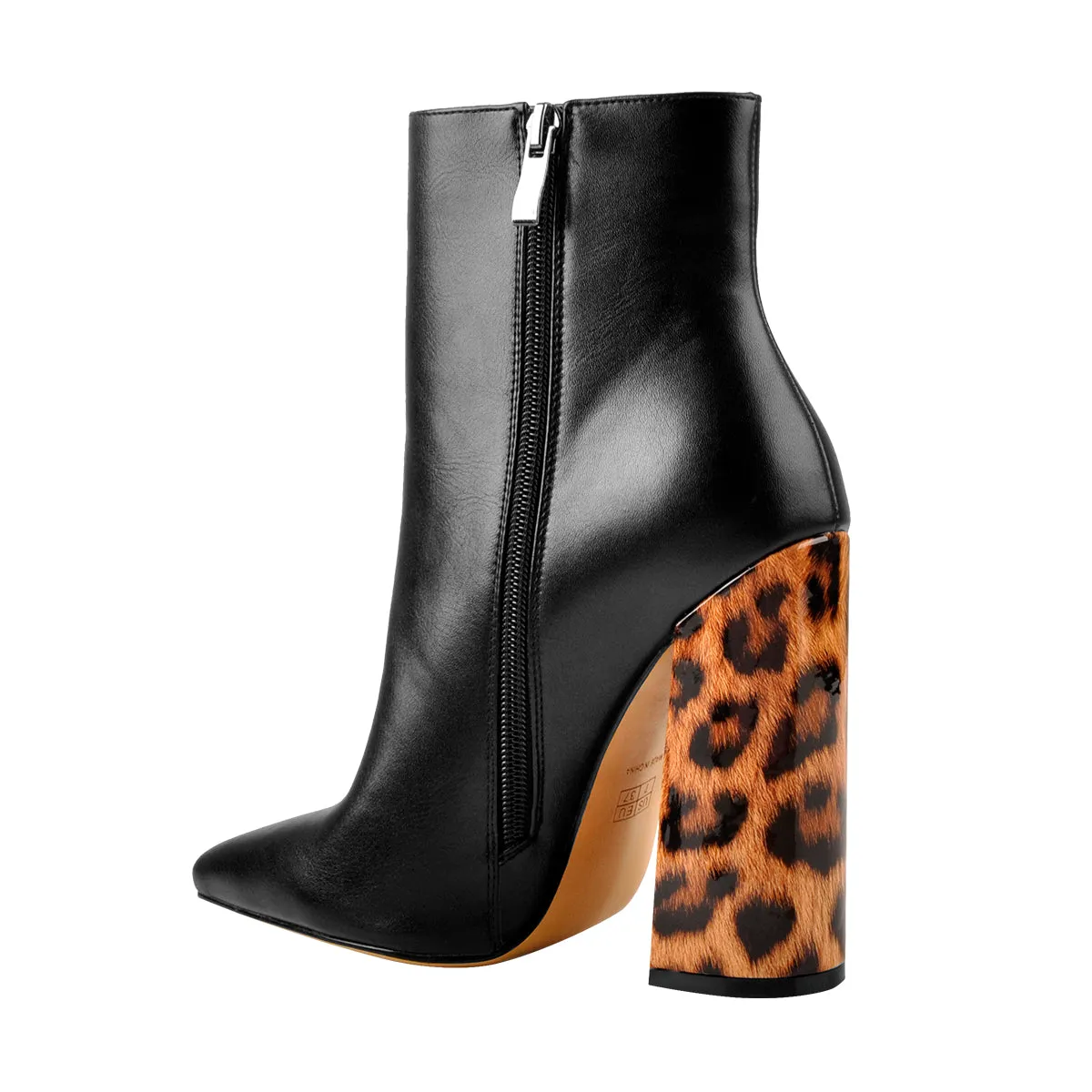 Leopard Block Heels Ankle Boots