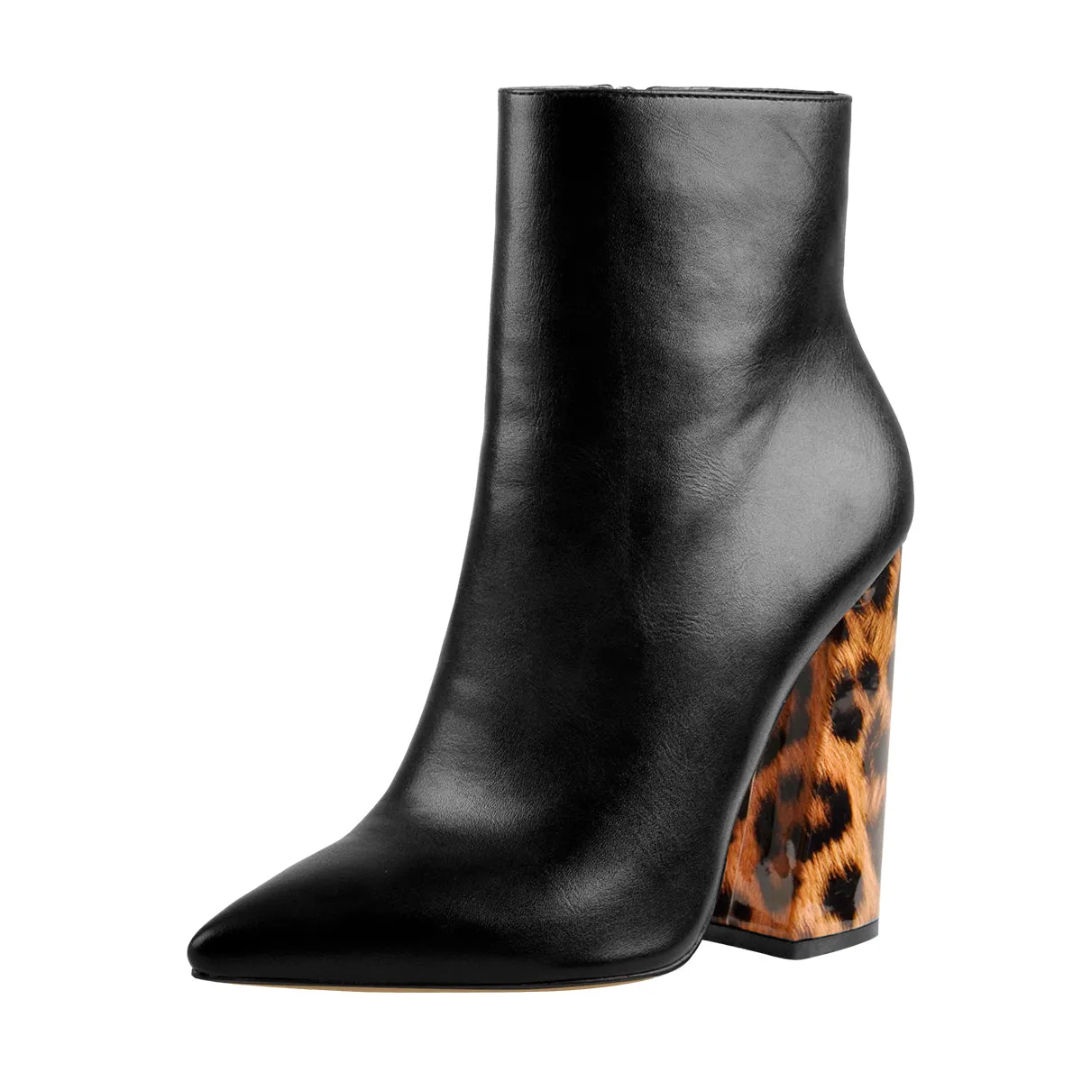 Leopard Block Heels Ankle Boots