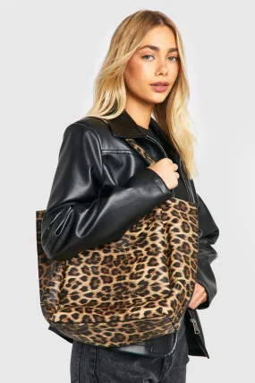 Leopard Textured Pu Structured Tote Bag