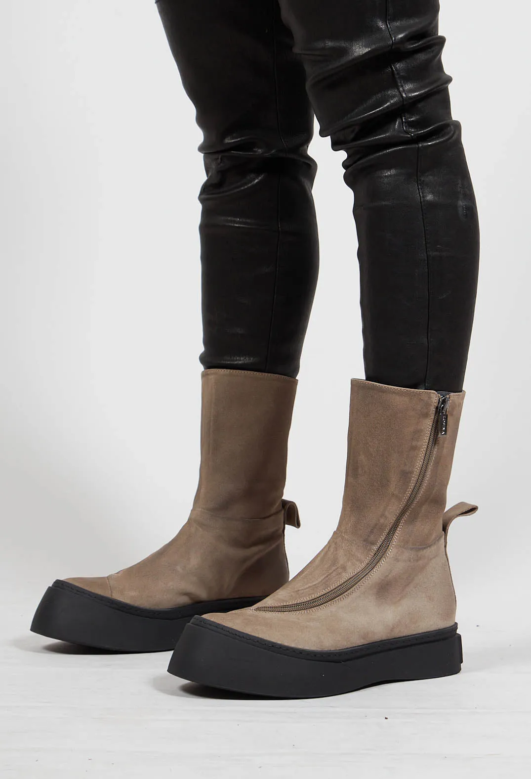 London Cardboard High Ankle Boots with Curved Zip