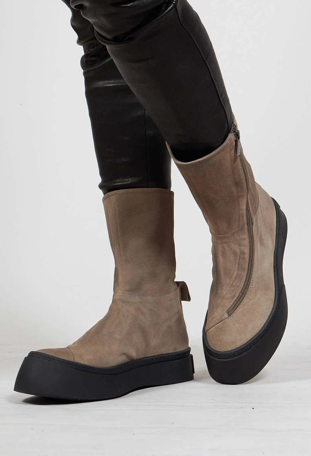 London Cardboard High Ankle Boots with Curved Zip