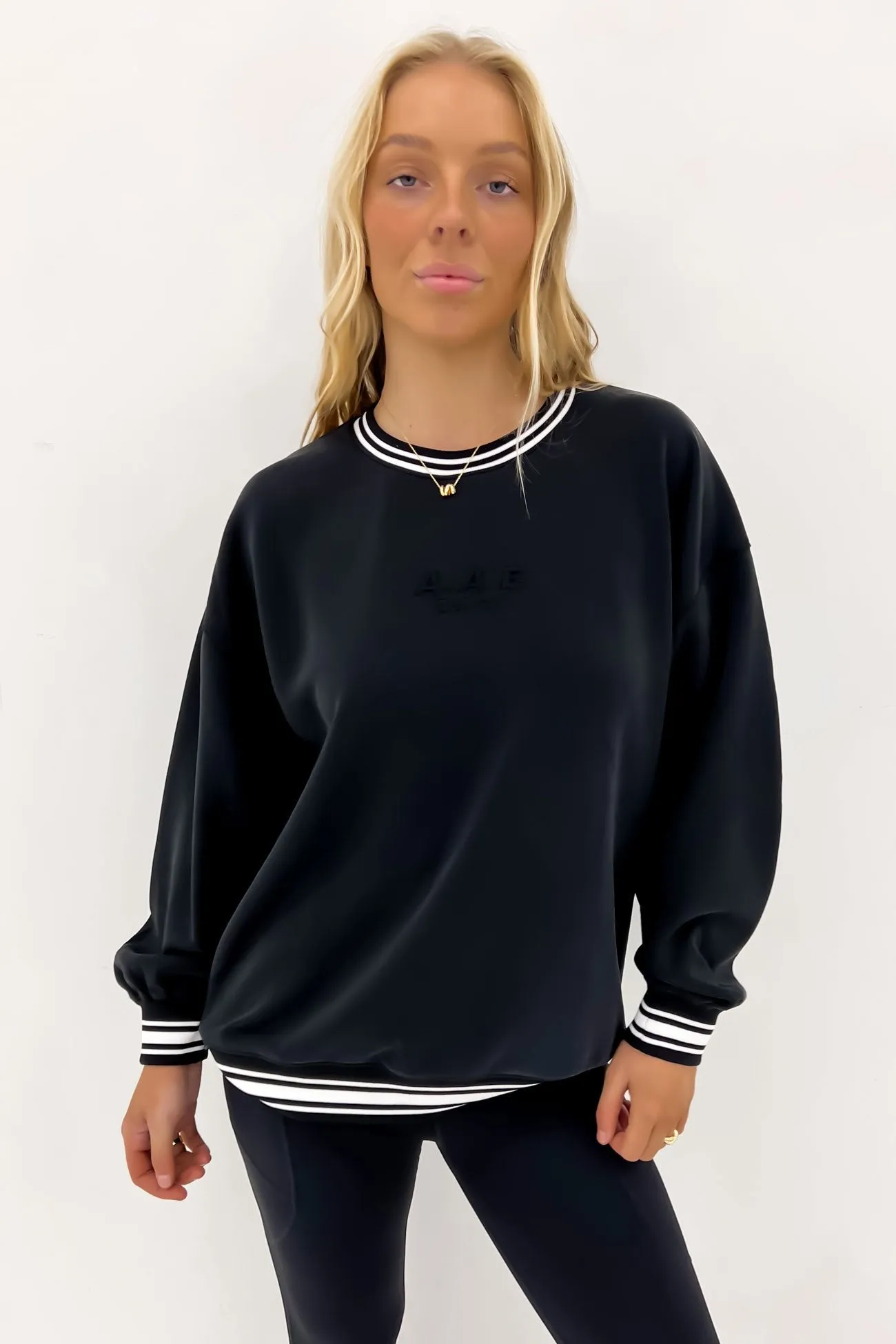 Luxe Active College Crew Sweater Black