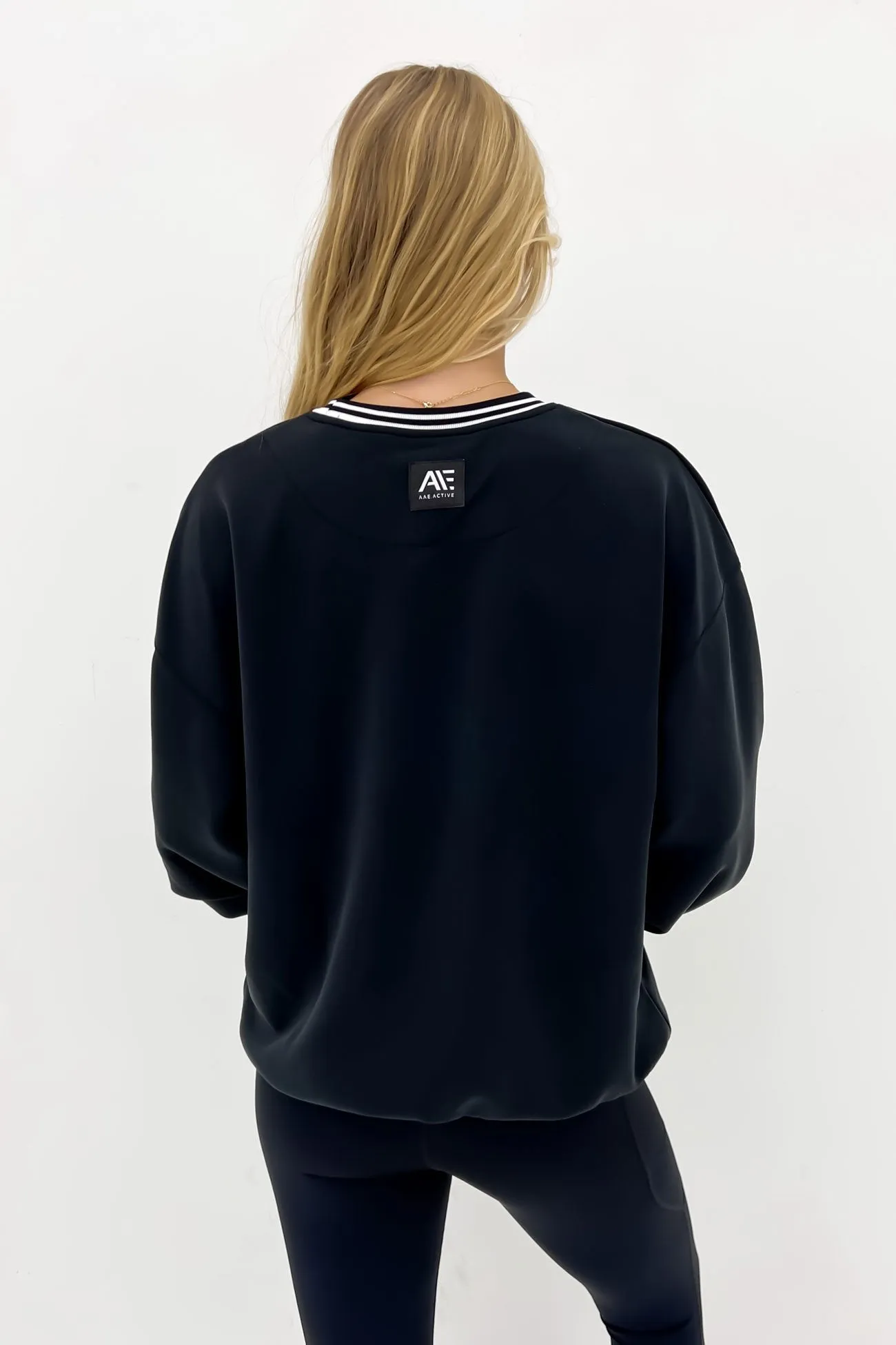 Luxe Active College Crew Sweater Black