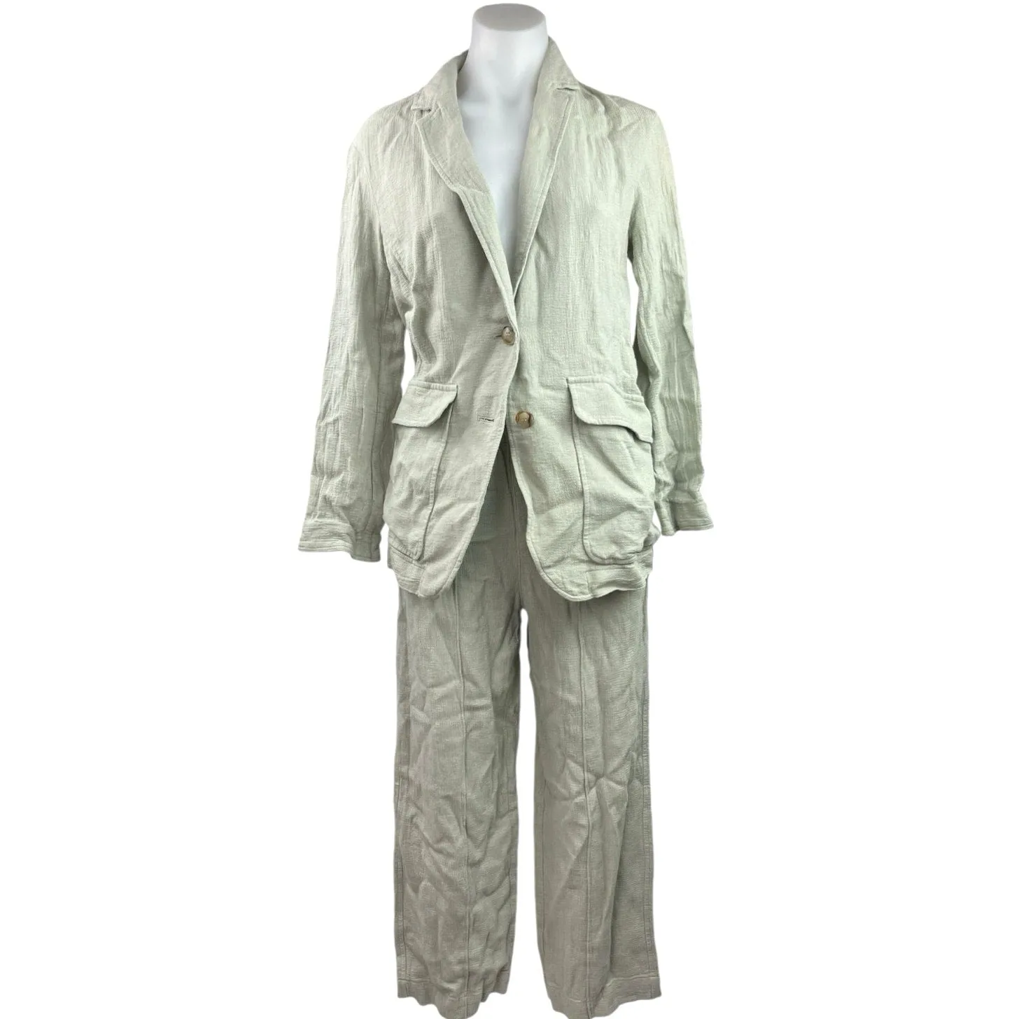 Madewell Women's Beige Linen 2-Piece Work Blazer Jacket & Pants Suit Set XXS/XS