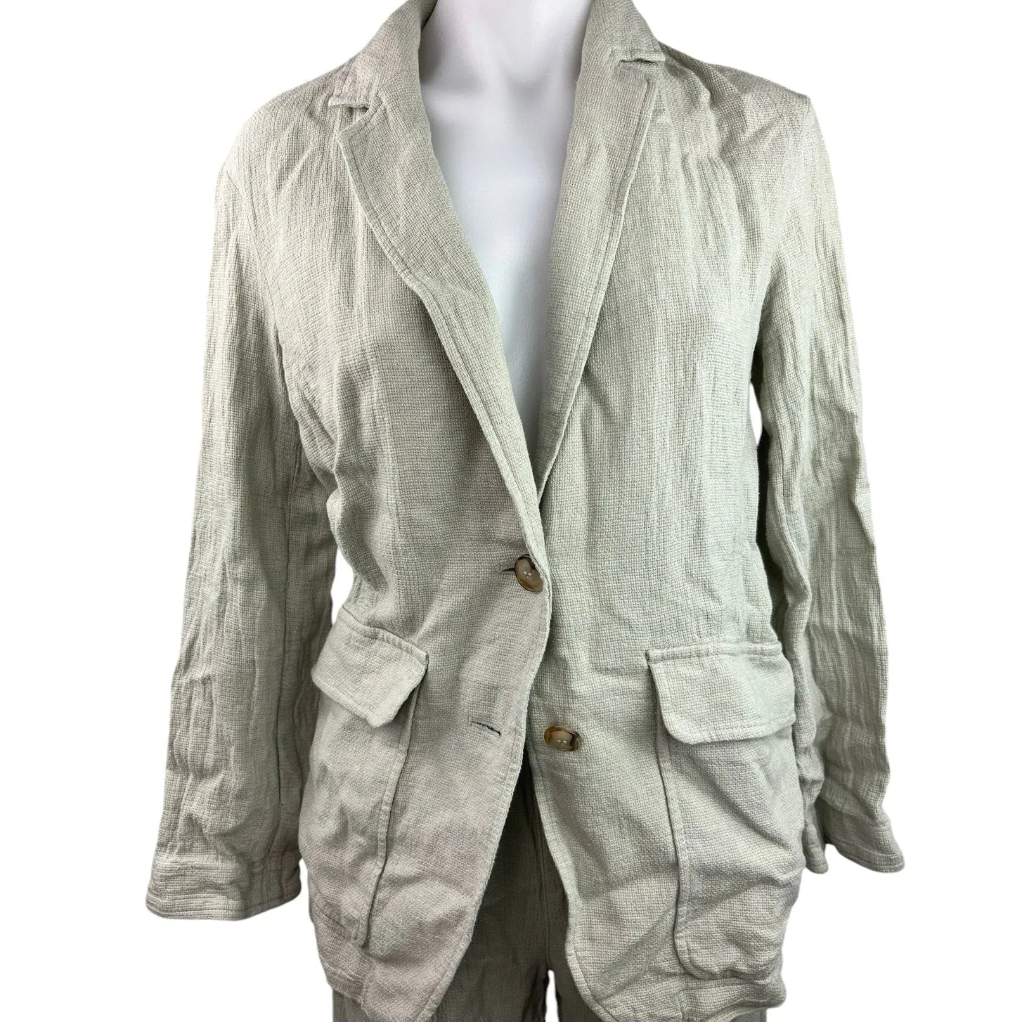 Madewell Women's Beige Linen 2-Piece Work Blazer Jacket & Pants Suit Set XXS/XS