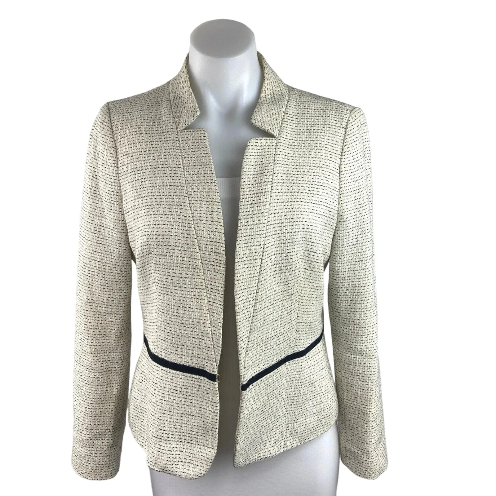 Mango Yellow Tweed Open Front Long Sleeve Career Business Blazer Suit Jacket L