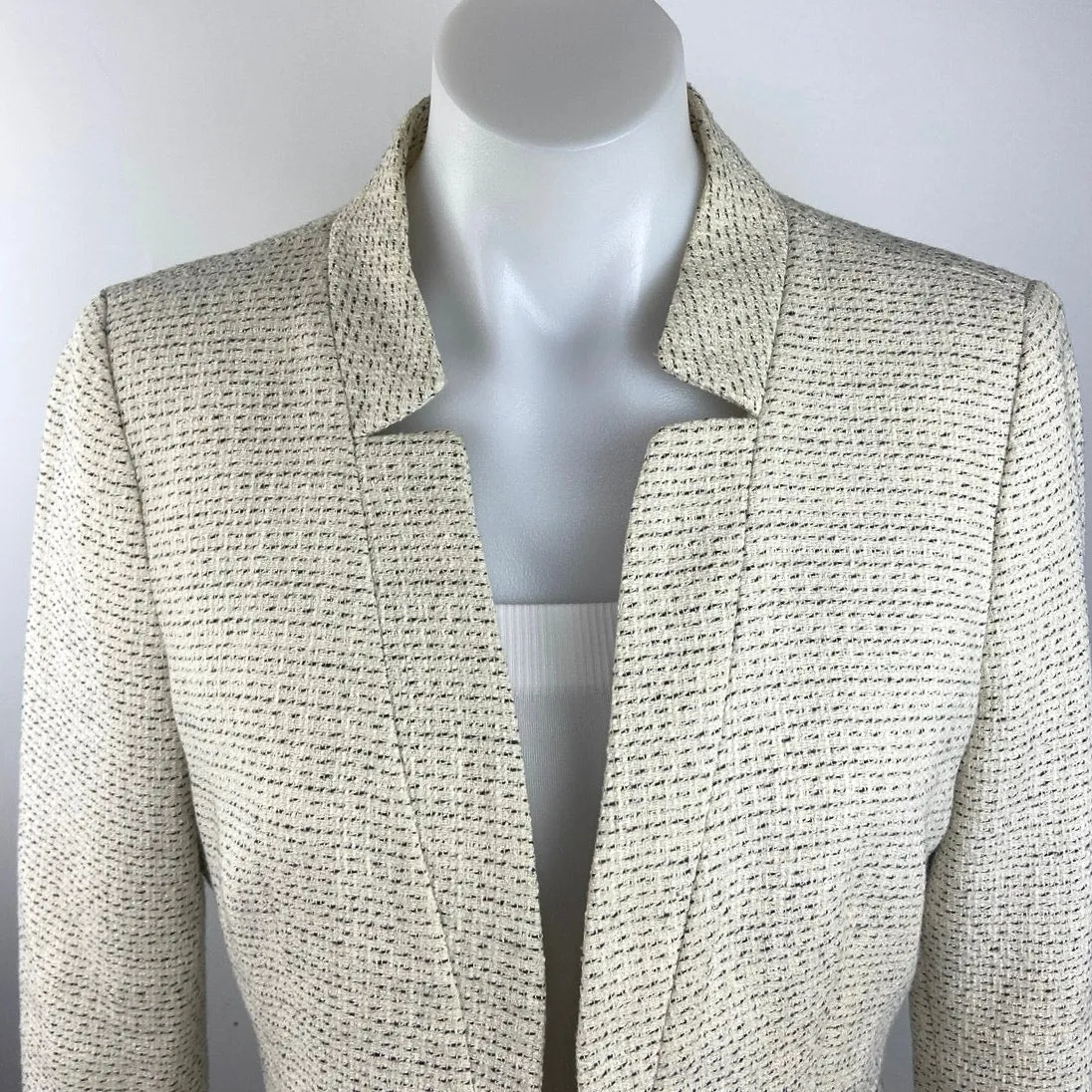 Mango Yellow Tweed Open Front Long Sleeve Career Business Blazer Suit Jacket L