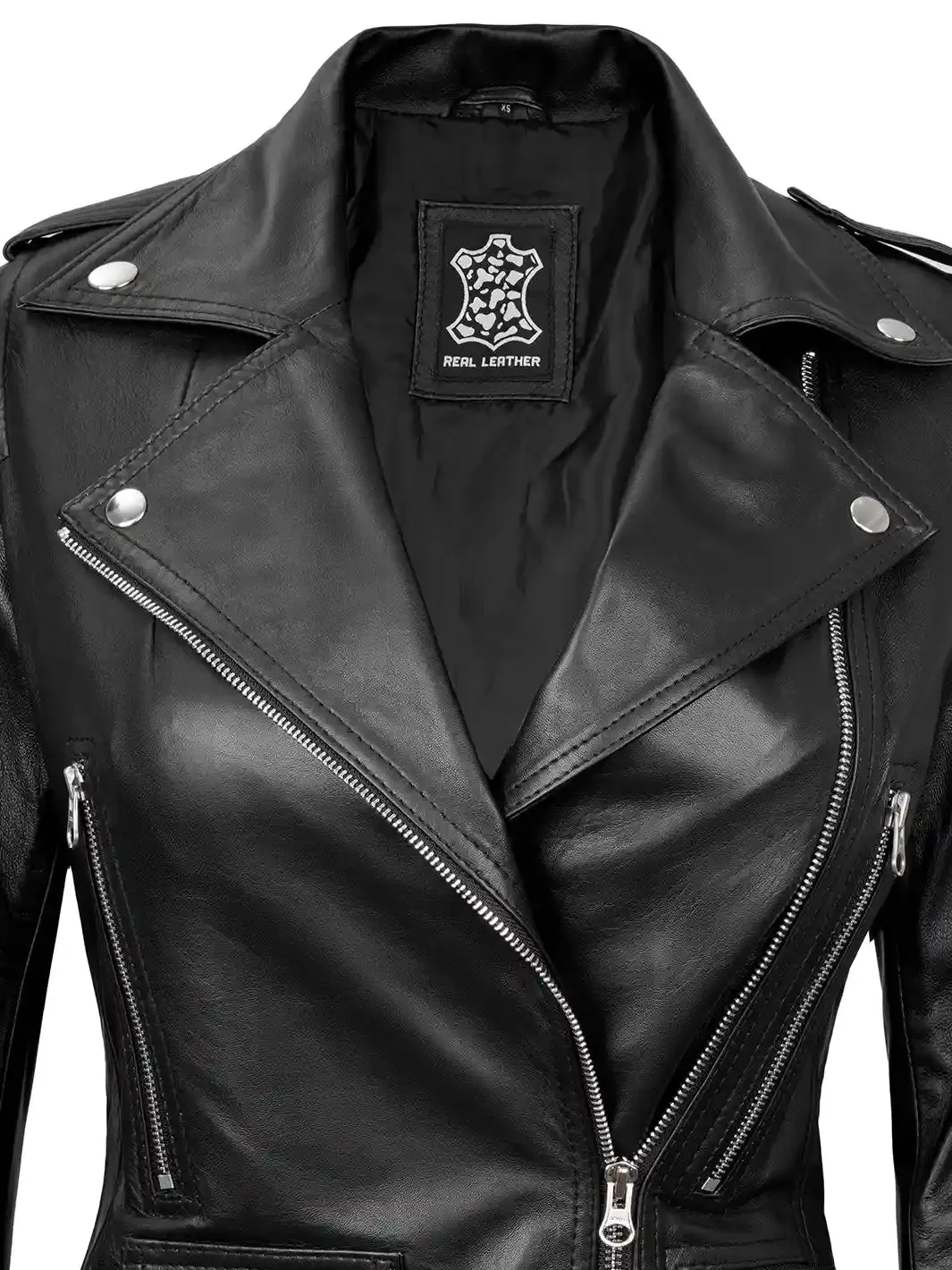 Marcella Womens Black Asymmetrical Cafe Racer Leather Jacket