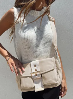 Matney Buckle Crossbody Bag Cream