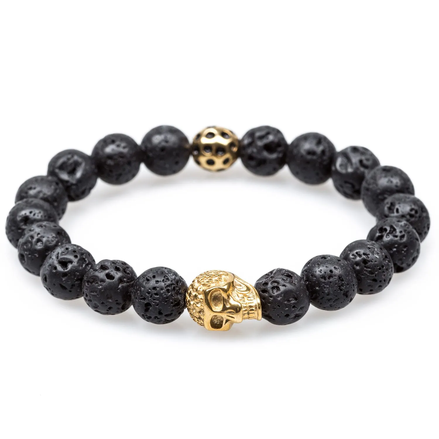 Mauna Loa Volcanic Rock Skull Bracelet - Gold Finish (Google SEO Result)