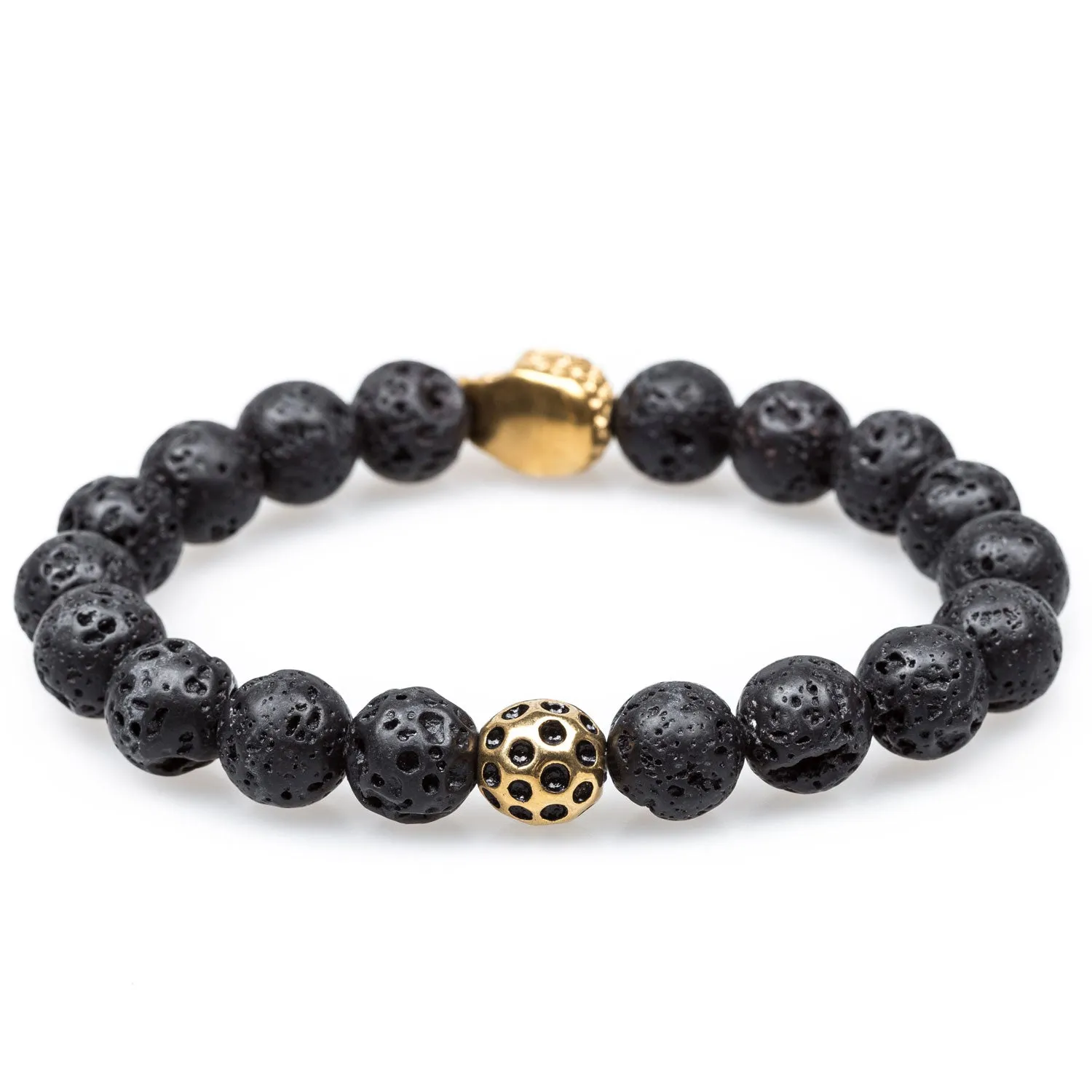 Mauna Loa Volcanic Rock Skull Bracelet - Gold Finish (Google SEO Result)