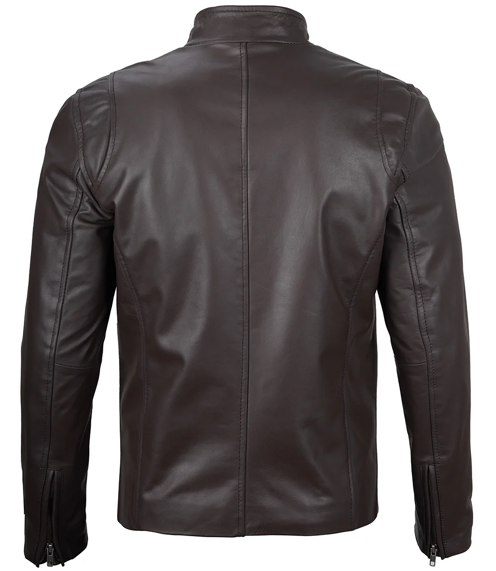 Men's Dark Brown Cowhide Cafe Racer Leather Jacket