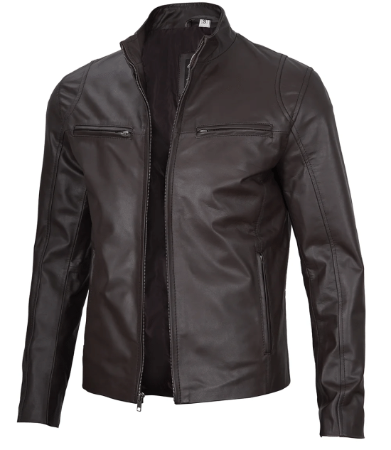 Men's Dark Brown Cowhide Cafe Racer Leather Jacket