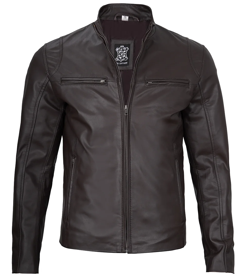 Men's Dark Brown Cowhide Cafe Racer Leather Jacket