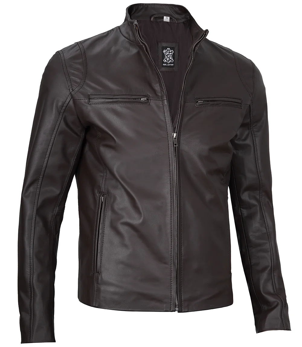 Men's Dark Brown Cowhide Cafe Racer Leather Jacket