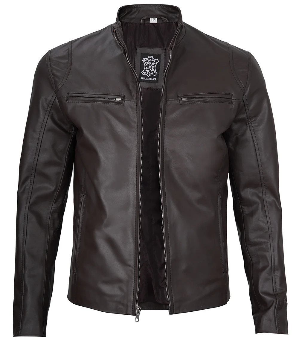 Men's Dark Brown Cowhide Cafe Racer Leather Jacket