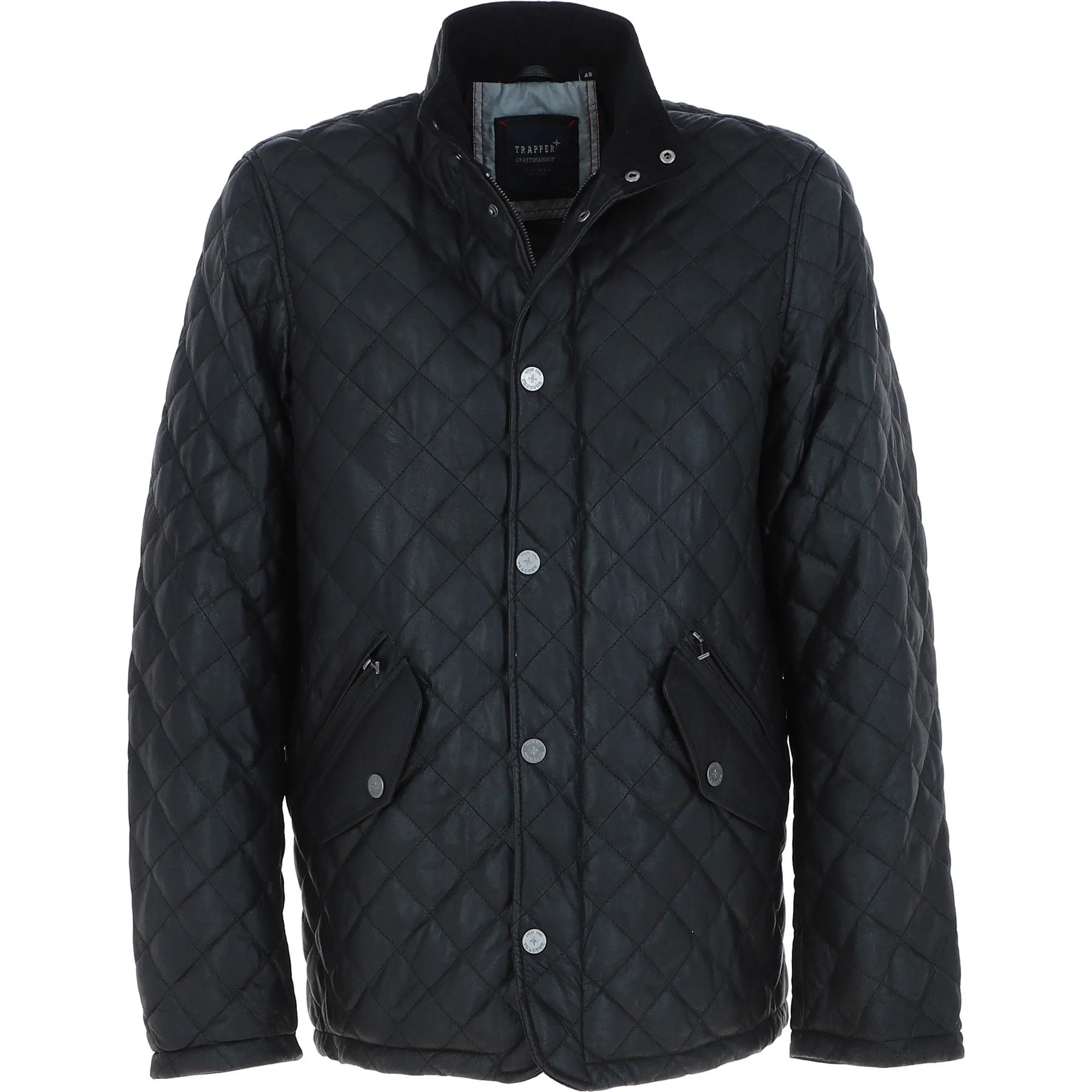 Men's Quilted Leather Jacket Black: M-14