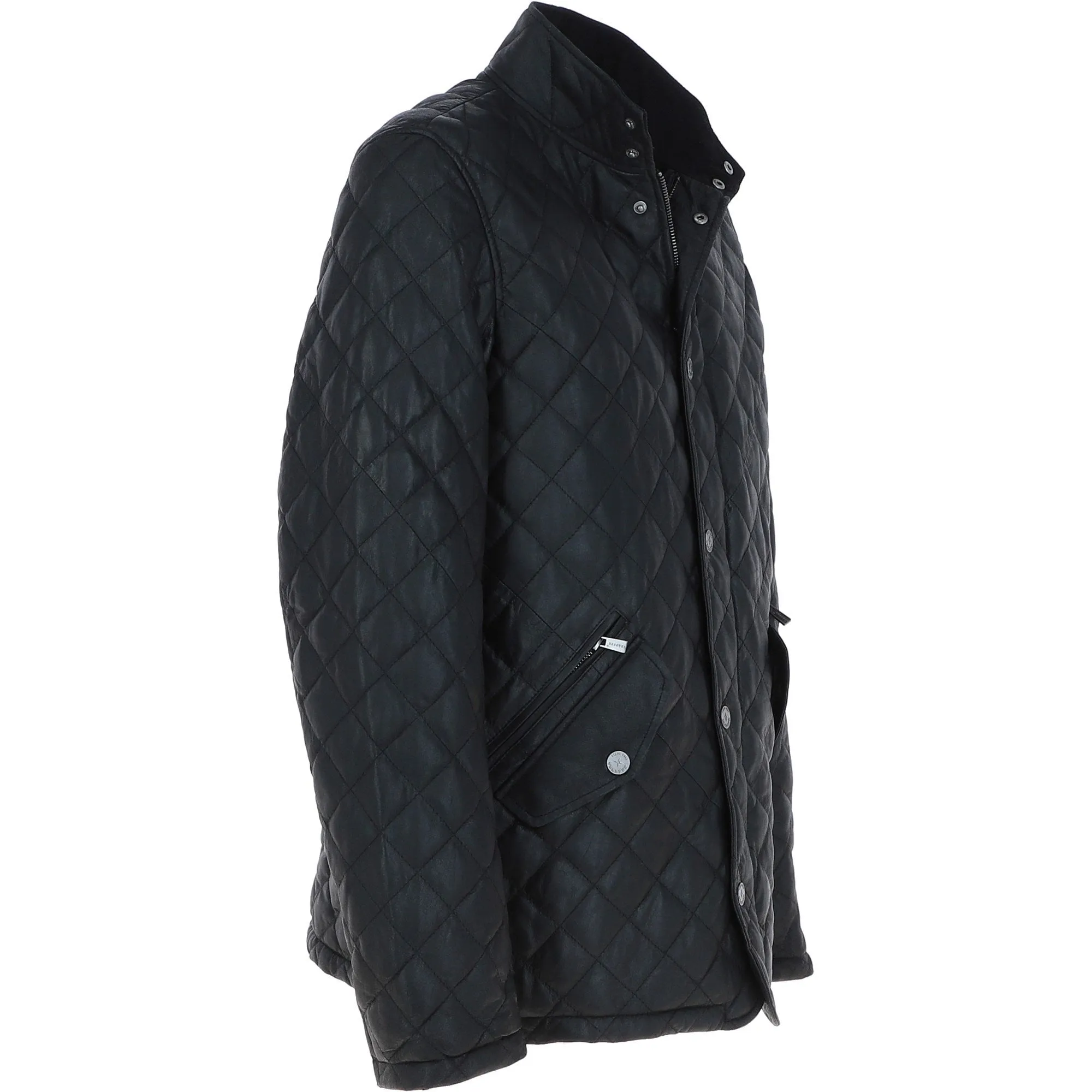 Men's Quilted Leather Jacket Black: M-14