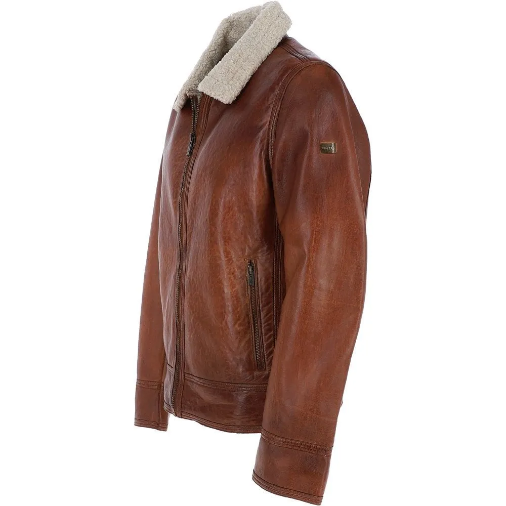 Mens Nappa Leather Jacket Teddy Lining Cognac: TRAP-MICA