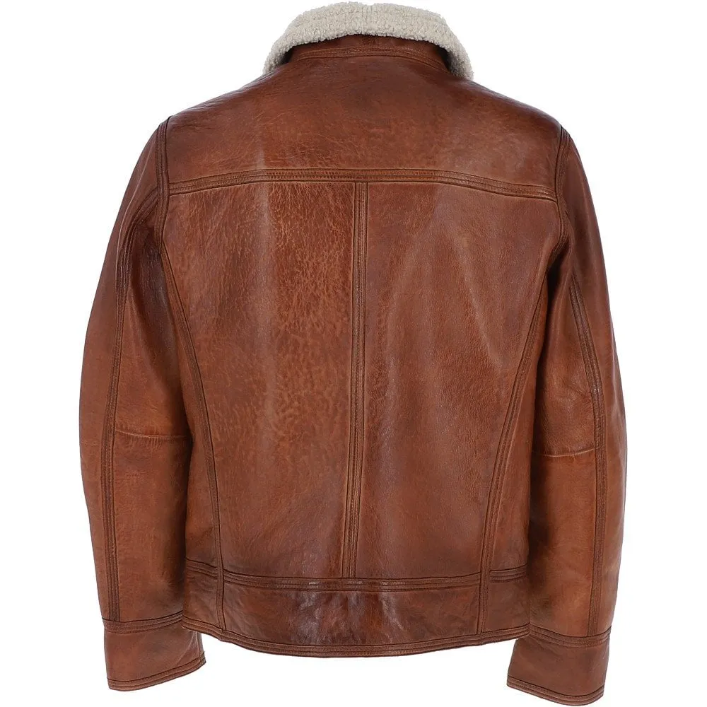 Mens Nappa Leather Jacket Teddy Lining Cognac: TRAP-MICA