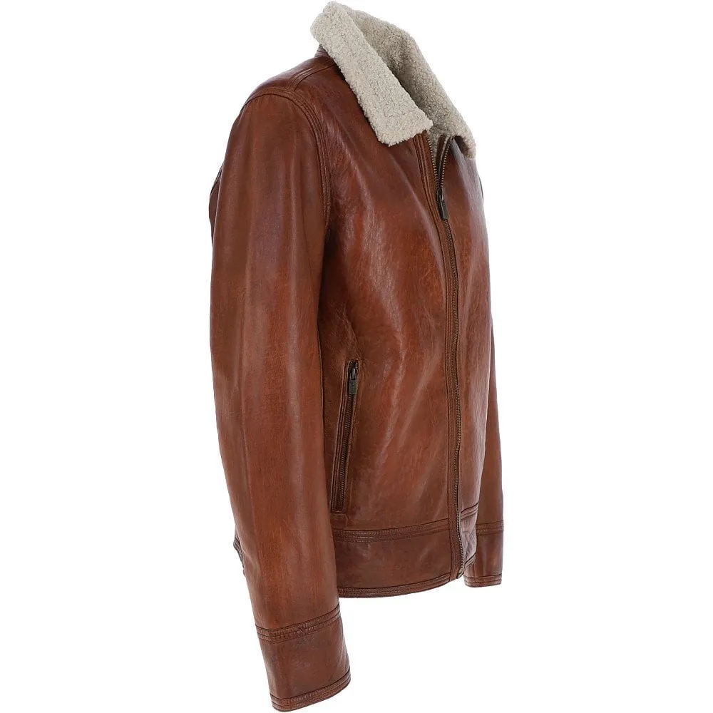 Mens Nappa Leather Jacket Teddy Lining Cognac: TRAP-MICA