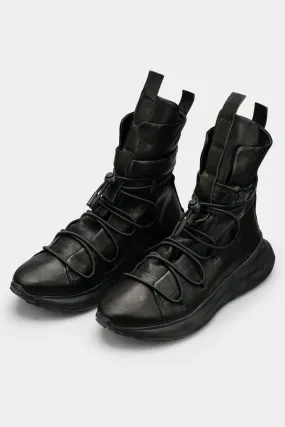 Metal buckle laced leather sneakers.